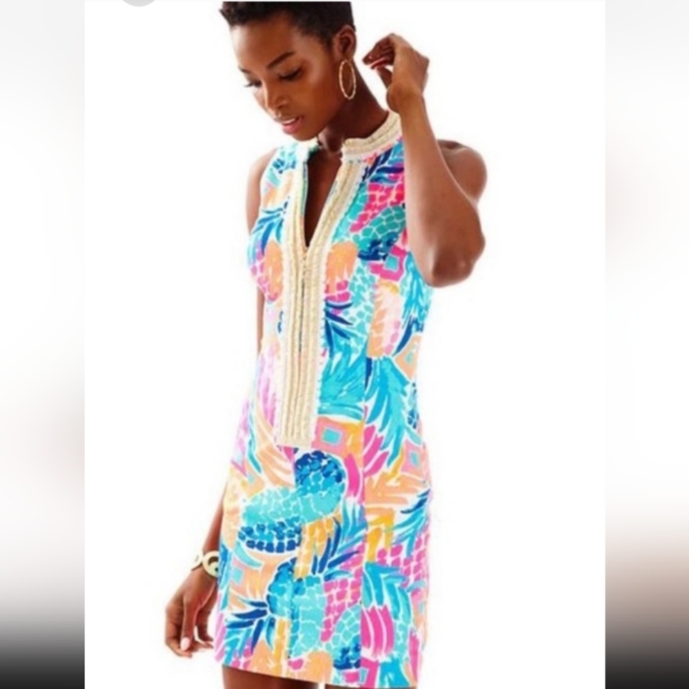 Tropical Print Sleeveless Dress